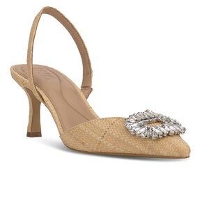 INC International Concepts Tan Slingback Heels with Silver Embellishment